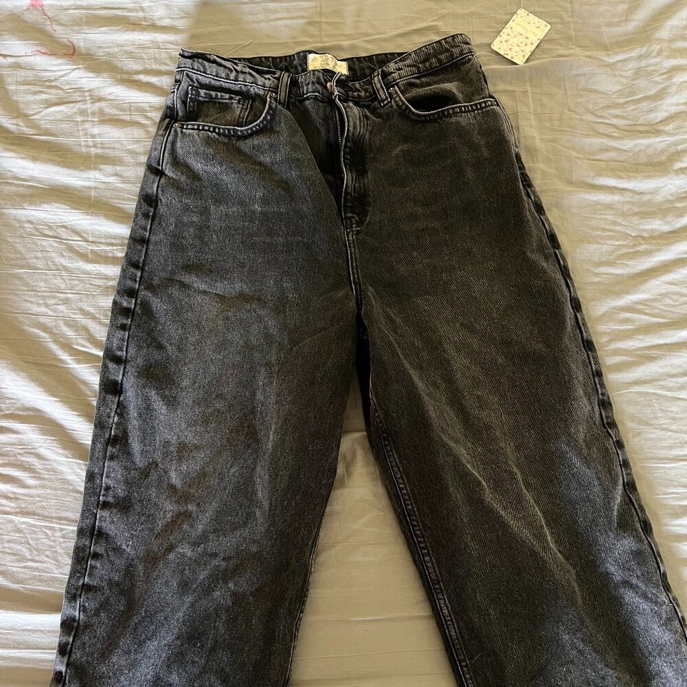 Free People High Waisted Wide-Leg Jeans in Inky Black (Size 32)